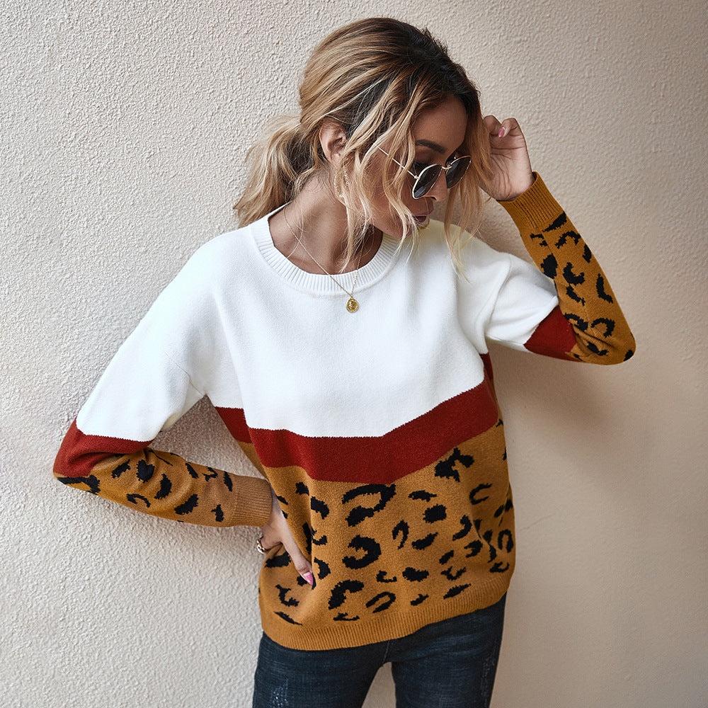Pull Femme Color Block Léopard Coupe Ample | Zelcara