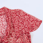 Red Floral Midi Dress with Tie Neck and Ruffled Sleeves