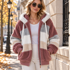Veste Polaire Femme Color Block à Capuche | Zelcara
