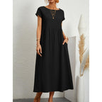 Robe Midi en Coton et Lin Fluide Empire