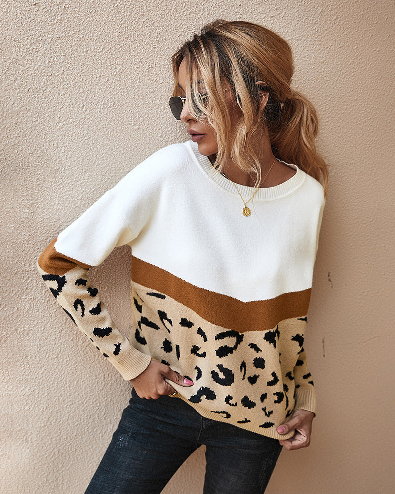Pull Femme Color Block Léopard Coupe Ample | Zelcara