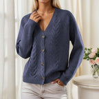 Button-Front Cable-Knit V-Neck Cardigan