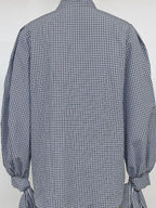 Blouse à Carreaux Bleu Marine | Manches Bouffantes – Zelcara