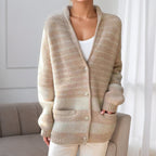 Pull Femme à Col V Color Block Manches Longues