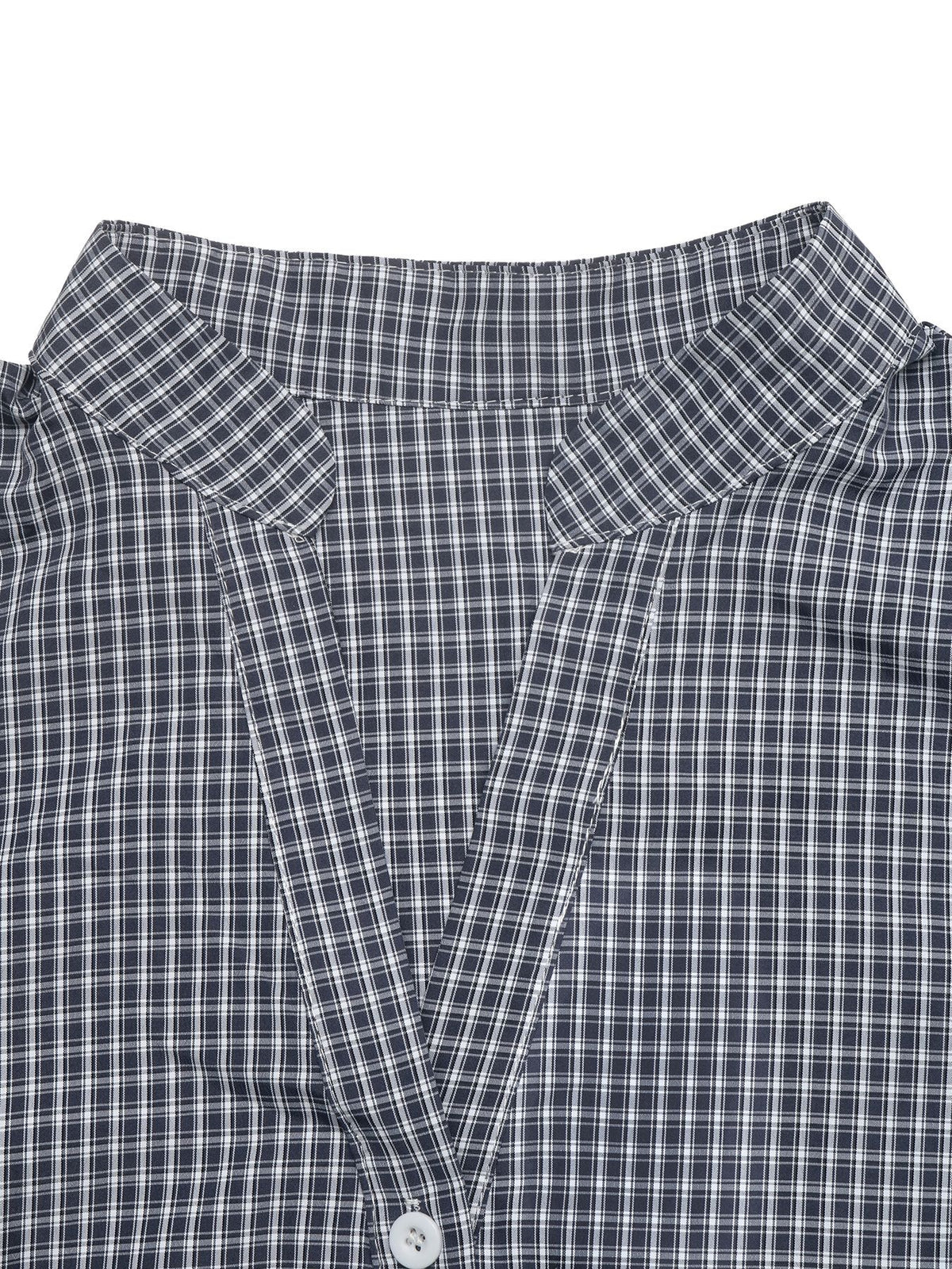 Blouse à Carreaux Bleu Marine | Manches Bouffantes – Zelcara