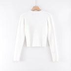 Gilet Court en Maille Douce et Duveteuse Col V et Manches Longues