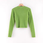 Gilet Court en Maille Douce et Duveteuse Col V et Manches Longues