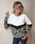 Pull Femme Color Block Léopard Coupe Ample | Zelcara