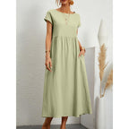 Robe Midi en Coton et Lin Fluide Empire