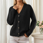 Button-Front Cable-Knit V-Neck Cardigan
