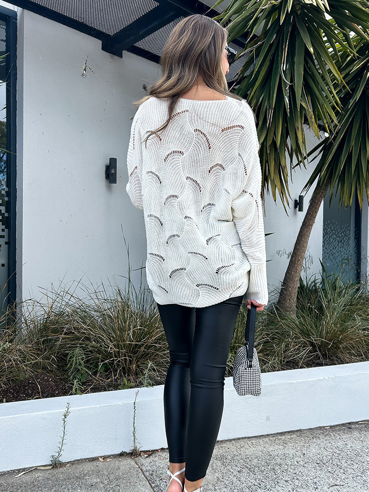 Pull Oversize en Maille Ajourée & Col V | Zelcara