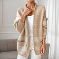 Pull Femme à Col V Color Block Manches Longues
