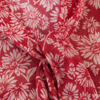 Red Floral Midi Dress with Tie Neck and Ruffled Sleeves