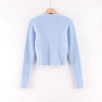 Gilet Court en Maille Douce et Duveteuse Col V et Manches Longues
