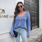 Pull Femme Col V en Maille Ajourée Coupe Ample | Zelcara
