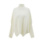 Pull Poncho en Maille Côtelée Col Montant | Zelcara