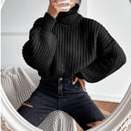 Pull Femme à Col Montant Maille Texturée & Coupe Courte | Zelcara
