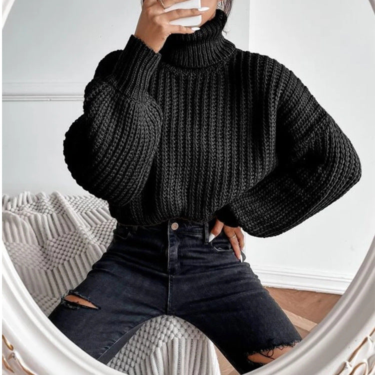 Pull Femme à Col Montant Maille Texturée & Coupe Courte | Zelcara