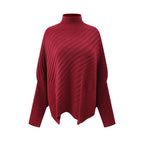 Pull Poncho en Maille Côtelée Col Montant | Zelcara