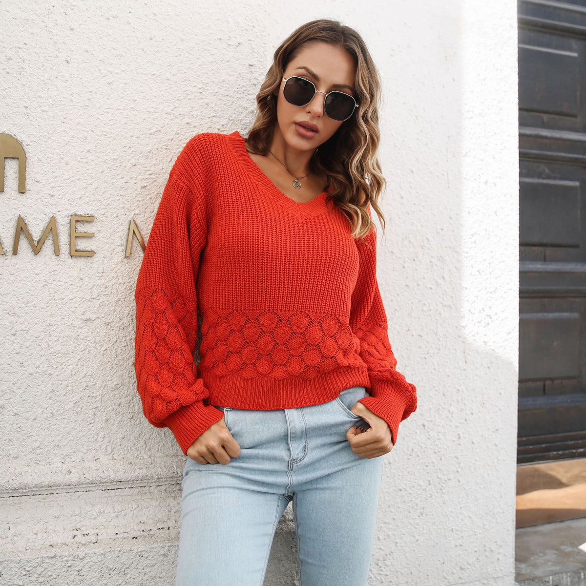 Pull Femme Col V en Maille Texturée Effet 3D | Zelcara