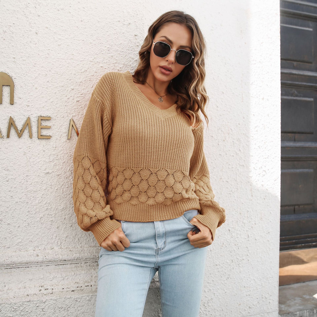 Pull Femme Col V en Maille Texturée Effet 3D | Zelcara