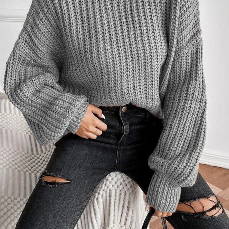 Pull Femme à Col Montant Maille Texturée & Coupe Courte | Zelcara