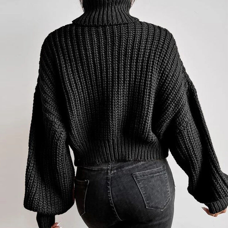 Pull Femme à Col Montant Maille Texturée & Coupe Courte | Zelcara