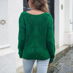 Pull Femme Col V en Maille Ajourée Coupe Ample | Zelcara