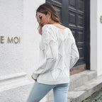 Pull Femme Col V en Maille Ajourée Coupe Ample | Zelcara