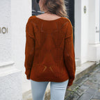 Pull Femme Col V en Maille Ajourée Coupe Ample | Zelcara