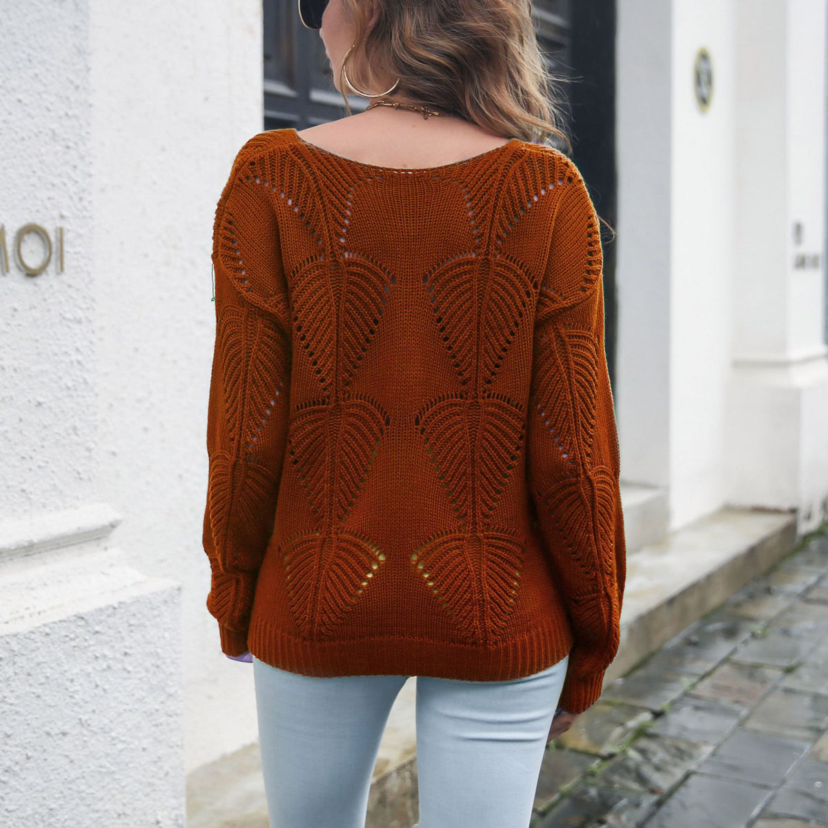 Pull Femme Col V en Maille Ajourée Coupe Ample | Zelcara