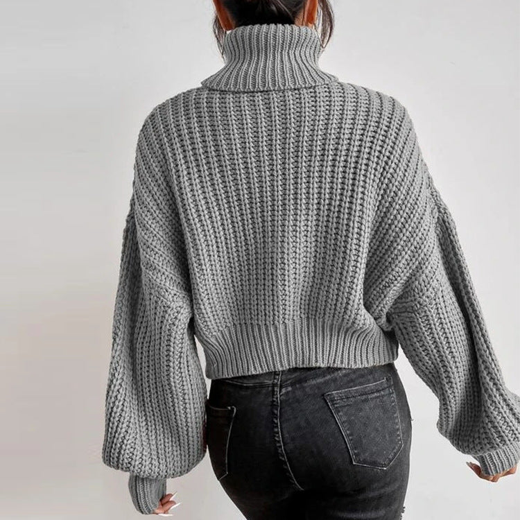 Pull Femme à Col Montant Maille Texturée & Coupe Courte | Zelcara