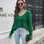 Pull Femme Col V en Maille Ajourée Coupe Ample | Zelcara