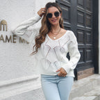 Pull Femme Col V en Maille Ajourée Coupe Ample | Zelcara