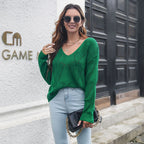 Pull Femme Col V en Maille Ajourée Coupe Ample | Zelcara
