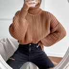 Pull Femme à Col Montant Maille Texturée & Coupe Courte | Zelcara