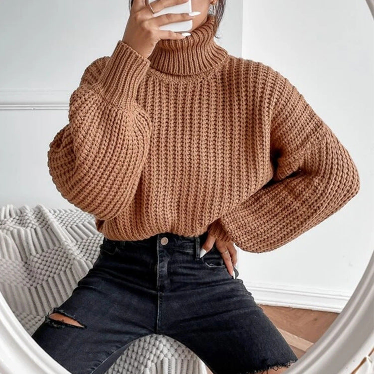 Pull Femme à Col Montant Maille Texturée & Coupe Courte | Zelcara