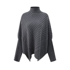 Pull Poncho en Maille Côtelée Col Montant | Zelcara
