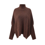 Pull Poncho en Maille Côtelée Col Montant | Zelcara
