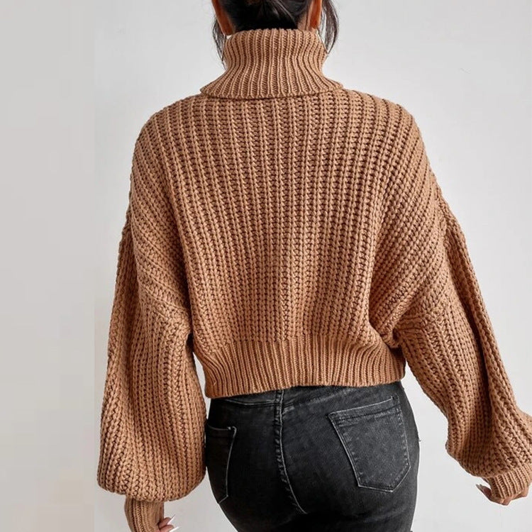 Pull Femme à Col Montant Maille Texturée & Coupe Courte | Zelcara