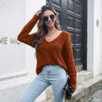 Pull Femme Col V en Maille Ajourée Coupe Ample | Zelcara