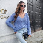 Pull Femme Col V en Maille Ajourée Coupe Ample | Zelcara