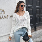 Pull Femme Col V en Maille Ajourée Coupe Ample | Zelcara