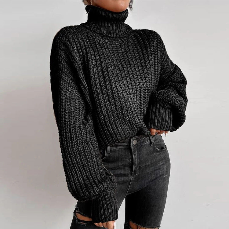 Pull Femme à Col Montant Maille Texturée & Coupe Courte | Zelcara