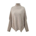 Pull Poncho en Maille Côtelée Col Montant | Zelcara