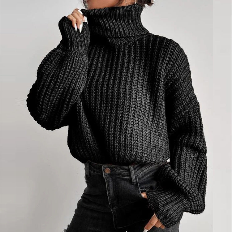 Pull Femme à Col Montant Maille Texturée & Coupe Courte | Zelcara