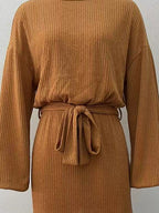 Robe Courte en Maille Côtelée Taille Nouée | Zelcara