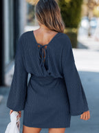 Robe Courte en Maille Côtelée Taille Nouée | Zelcara
