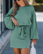 Robe Courte en Maille Côtelée Taille Nouée | Zelcara