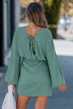 Robe Courte en Maille Côtelée Taille Nouée | Zelcara